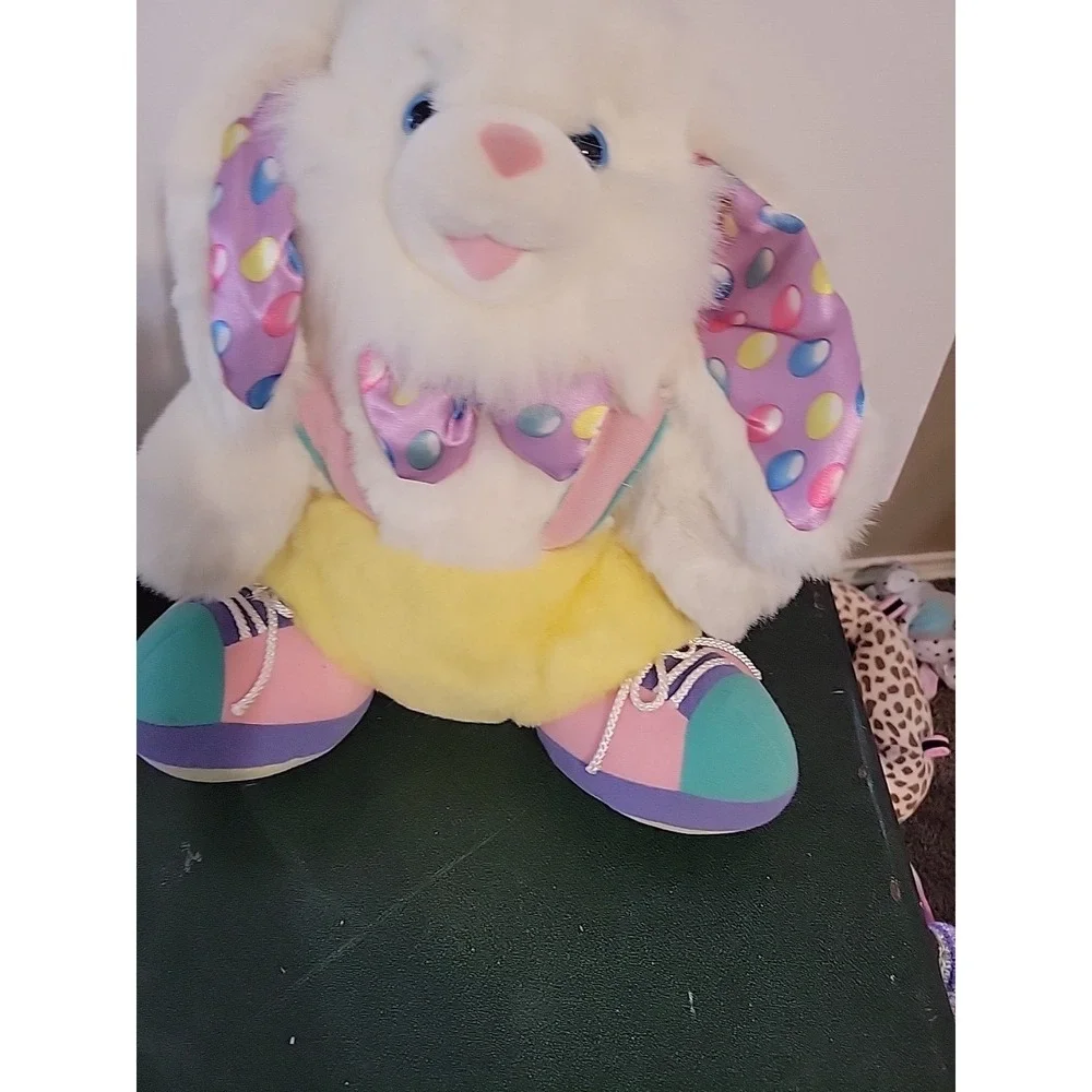 Vtg Pastal Bunny Rabbit Plush Jellybean Satin Bowtie 16